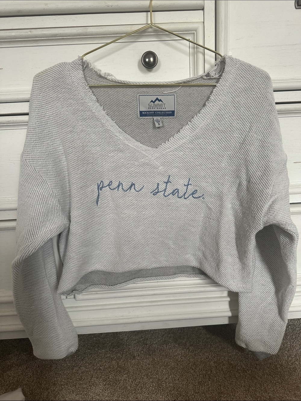 Penn State Light Gray Cropped V-Neck Sweater